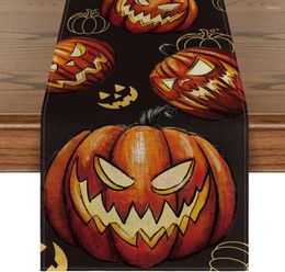 Disposable Table Covers Halloween Linen Runner Holiday Decoration Scary Smiling Pumpkins Bats Dinner Party