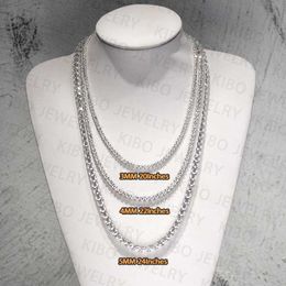 White Gold Plated 925 Silver Link Men Hip Hop Diamond Tennis 4mm Necklace Set Jewelry Moissanite Chain Iced Out