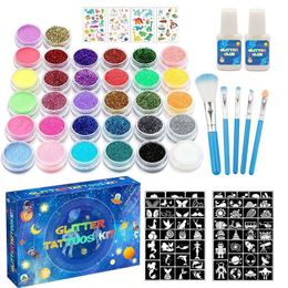 Temporary Tattoos Face Stickers Glitter Make Up Adults Shiny Tattoo Kit 12 Sheets 26 Colors 2 Glue 5 Brushes 2308017