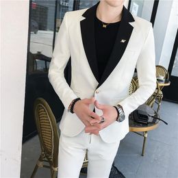 Men's Suits Four Seasons Men (suit Trousers) Korean Version Slim Fashion Gentleman Casual Ribbon Trend Hairstylist Guy Small Coa