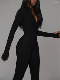 Women's Pants 2023 Sexy Summer Jumpsuit Solid Long Sleeve Black Gym Overalls Slim Outfit White Bodysuit High Waist Sporty Rom
