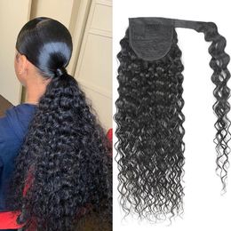 Lace Wigs Deep Wave Wrap Around Tail Clip In Hair Drawstring Brazilian Human tails Hairpiece For Black Women 120g 230817