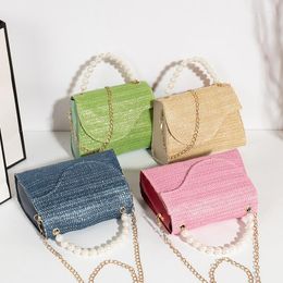 Evening Bags Straw Woven For Women Luxury Handbags Female Bag Large Capacity Chain Pearl Shoulder Messenger Girls Coin Purse