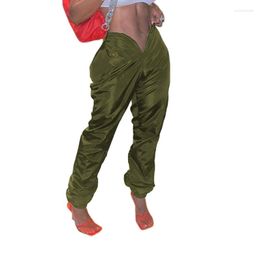 Women's Pants Sexy Low Waist Ruched Joggers Women With Pockets 2023 Summer Fashion Harajuku Cross-Pants Trousers Y2K Clothes Army Green