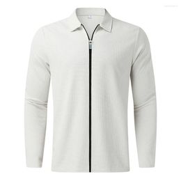 Men's Jackets Lapel Long Sleeve Jacket Coat Stylish Waffle Texture Cardigan Slim Fit With Zipper Placket For Spring