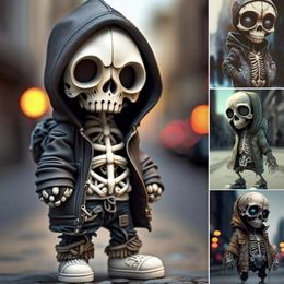 Decorative Objects Figurines 4/1pcs Cool Skeleton Figurines Resin Halloween Skeleton Doll Ornament Outdoor Garden Statue Decoration 230817