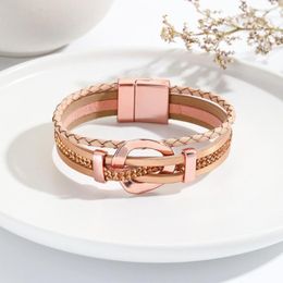 Charm Bracelets ALLYES Fashion Geometric Circle Bracelet For Women Elegant Multilayer Crystal Chain Braided Wrap Leather Jewellery Gift