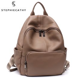 School Bags SC Soft Genuine Leather Backpack Women Men Large Casual Versatile Shoulder Bag Daily Knapsack Travel Cowhide MultiPockets 230817