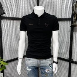 Men's Polos Male Polo T Shirts Skinny Top Embroidery Black Slim Fit White Clothing With Collar Tee Shirt For Men Streetwear In Print S