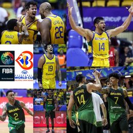 2023 World Cup Brazil National Team Basketball Jersey 28 Lucas MARIANO 14 Leonardo MEINDL 2 Yago SANTOS 19 Lucas DIAS 9 Marcelinho HUERTAS Vitor BENITE