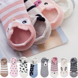 Women Socks Cute Cartoon Animal Pattern Ladies Boat Winter Warmth Thick Invisible With Ears