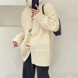 Womens Knits Tees Autumn Winter Cardigan Sweater Jacket Korean Horn Button Hooded Knitted Coat Female Casual Overcoat Ladies Tops 230818