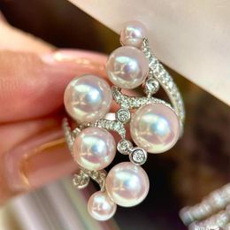 Cluster Rings Design Big Freshwater Pearl Ring For Women Elegant Anniversary Party Sterling 925 Silver High Quality Statement Jewellery