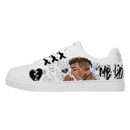 Diy Shoes Men's casual shoes Women's outdoor shoes Custom Shoes White shoe body and cartoon style characters with black graffiti letters