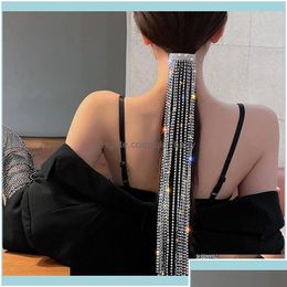 Headbands Jewelryfyuan Shine Fl Rhinestone Hairpins For Women Bijoux Long Tassel Crystal Hair Aessories Banquet Jewellery Drop Delivery Dhogk