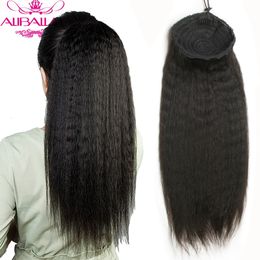 Lace Wigs Aliballad Brazilian Afro Kinky Straight Drawstring tail Human Hair Remy Tail With Clip In For Women 230817