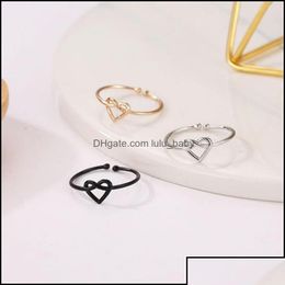 Band Rings Jewellery Korean Fashion Heart Shape Open Ring Cross Hollow Out Knot For Women Girl Bride Couples Valentines Gift 325 N2 Drop Dhhdb