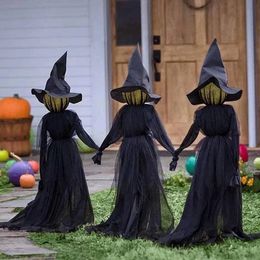 Other Event Party Supplies Light-Up Witches with Stakes Halloween Decorations Outdoor Holding Hands Screaming Witches Sound Activated Sensor Decor 230817