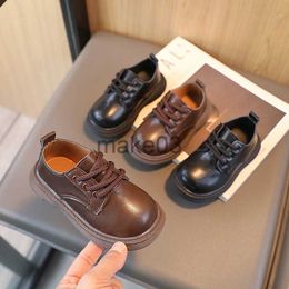 Sneakers Children Leather Shoes Round Toe Soft Sole Kids Shoe Fashion Casual Boy Loafers Versatile School Girls Shoes Black Laceup Flats J230818