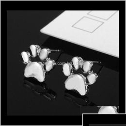 Stud Earrings Jewelry Drop Delivery 2021 Hollow Pet Cat Dog Paw Print Earring Women Girl Fashion Puppy Memorial Minimalist Animal Foot Dh1Tv