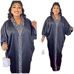 Ethnic Clothing Oversize Pearl Diamond Vneck African Fashion Free Style Dress Womens Robe 230818