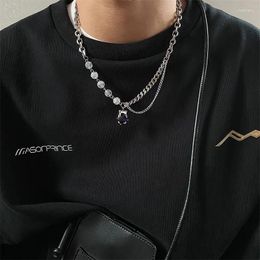 Pendant Necklaces Thick Chain Stitching Necklace Blue Zircon Niche Fashion All-Match Design Hip-Hop Street Cool Jewellery Accessories