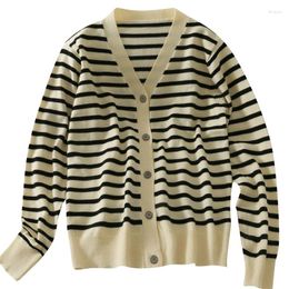 Women's Sweaters Knitted Pullover Women Vintage Black And White Striped Long Sleeve Sweater 2023 Mujer Chic V-neck Casual Cardigan Tops