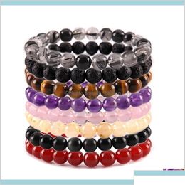 Beaded Strands 8Mm Natural Stone Beads Bracelet Crystal Amethyst Turquoise Tiger Eye Bracelets For Women Men Fashion Jewellery Will And Dhlwr