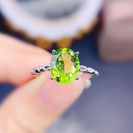 Cluster Rings Natural Real Green Peridot Oval Simple Ring Per Jewelry 925 Sterling Silver 8 10mm 2.5ct Gemstone Fine J22775