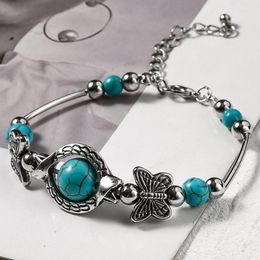 Strand Tibet Retro Turquoise Adjustable Bracelet For Women Men Carved Bangles Bracelets Bohemian Punk Boho Femme Turkish Jewelry