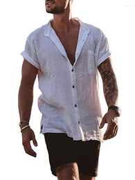 Men's Casual Shirts Summer Short Sleeve Style Cotton Material 2023 Fashion Stand Neck Loose Solid Color Single Breasted Shirt