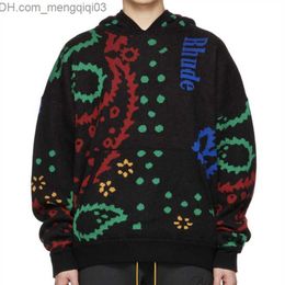 Men's Hoodies Sweatshirts Rhude Sweater Hoodie Vintage Jacquard Waist Flower 1 1 Men's and Women's Hoodie Zipper Z230818