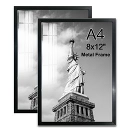 Paintings 2pcsset 8x12'' Black Aluminum Metal Po Frame A4 Picture Classics Document Honorary Certificate Poster 230817