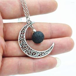 Pendant Necklaces 1pcs) Lava Stone Essential Oil Diffuser Necklace Jewelry Minimalist 14mm Moon