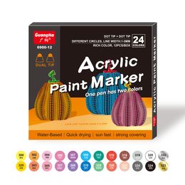 Markers Double Headed Color Dot Acrylic Marker 24 Creative Art Painting Pen Glass Plastic Plaster Shoes Stone 230818