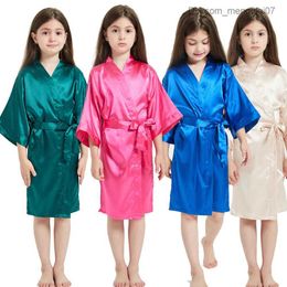 Pajamas 3-13Y Fashion Evening Dress Satin Silk Bath Towel Youth Girls Bath Towel Baby Children's Kimono Bath Towel Summer Evening Dress Girls' Pajamas Z230818
