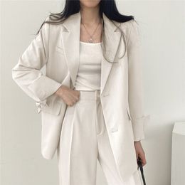 Womens Two Piece Pants Women Casual Blazers Coats Chic Loose Single Breasted Office Lady Pantsuit Solid Elegant Suit Tops and Trousers Outerwear Mujer 230817