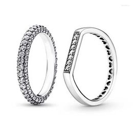 Cluster Rings Sparkling Bar Stacking Ring Real 925 Sterling Silver Timeless Pave Single-row For Fashion Women Wedding