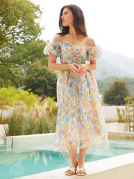 Basic Casual Dresses Spring Floral Chiffon Beach Slip Dress Sexy Backless Women Long Dresses Bandage Elegant Boho Maxi Dresses For Women Summer 230818