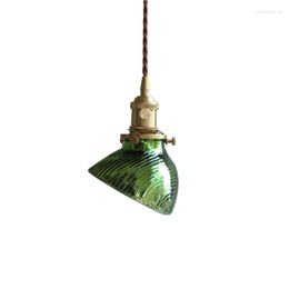 Pendant Lamps Small Mini Size Green Colour Creative Japanese-style Living Room Bedroom Study Bedside Lamp Personality Brass Glass Chandelier