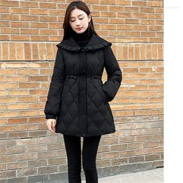 Women's Trench Coats 2023 Winter Fashion Coat Medium Long Appear Thin Doll Collar Self-cultivation Women Parkas Down Cotton Jacket Warm