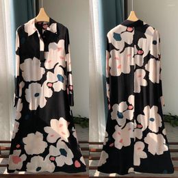 Casual Dresses High Quality Ladies Long Sleeves Floral Printed Elegant Women One-piece Dress Work Office Business Party
