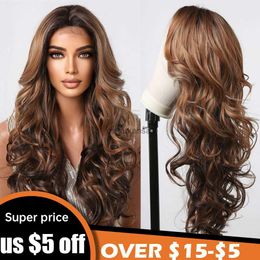 Synthetic Wigs Long Deep Wavy Synthetic Wigs Red Brown Mixed Golden Hairline Lace Hair Wigs for Afro Women Daily Cosplay Heat Resistant Fibre HKD230818