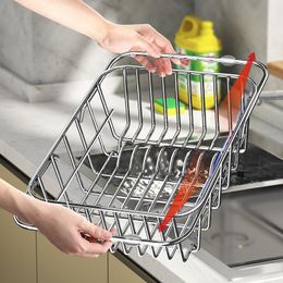 Food Storage Organization Sets Adjustable Dish Drying Rack Stainless Steel Drainer Fruit Vegetable Kitchen Sink Drain Holder 230817