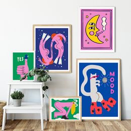 Other Event Party Supplies Cartoon Cat Mood Pisces Aries Poster Print Abstratc Body Moon Lady Wall Art Pictures for Kid Bedroom Nordic Decor Canvas Cuadros 230818