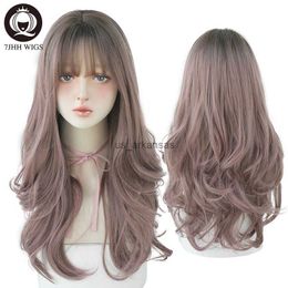 Synthetic Wigs 7JHH Fashion Ombre Brown Black Deep Wave Long Hair With Bangs Synthetic Wigs For Women Christmas Heat Resistant Thick Wig Gift HKD230818