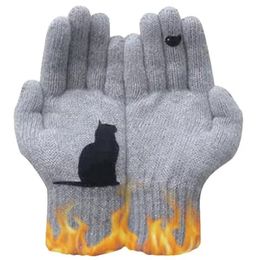 Five Fingers Glove Winter Faux Wool Thick Warm Knit Funny Creative Cartoon Cat Bird Irregular Patchwork Palm Outdoor Mittens 230818