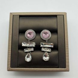 Brand Designer MiuMiu Fashion earrings New Pink Rhinestone age reduction ins long female celebrity Earrings Valentine's Day gifts high quality Accessories Jewelry