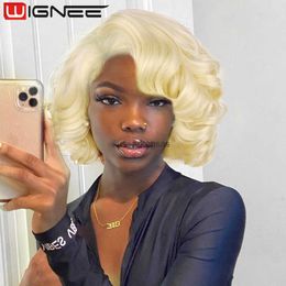 Synthetic Wigs WIGNEE Body Wave Wig Synthetic Short Wigs For Black Women Bob Wig Side Part Blonde Wig Cosplay Wavy Black/Red Wig Heat Resistant HKD230818