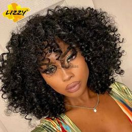 Synthetic Wigs Short Curly Afro Wigs With Bangs For Black Women Synthetic African Cosplay Natural Glueless Heat Resistant Ombre Brown Wig 14" HKD230818